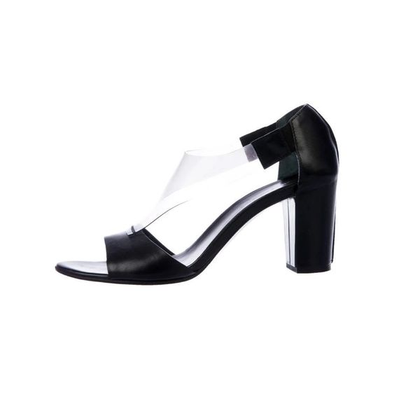 Costume National Leather Round Toe PVC Cutout Heeled Sandals - Picture 1 of 12
